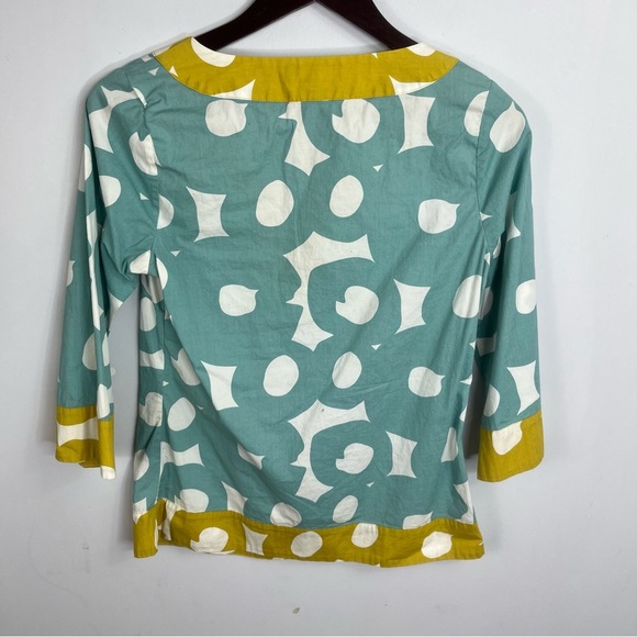 Boden Size US 6 Kaftan Blue Gold Cotton Blouse Top R14 - Picture 3 of 6